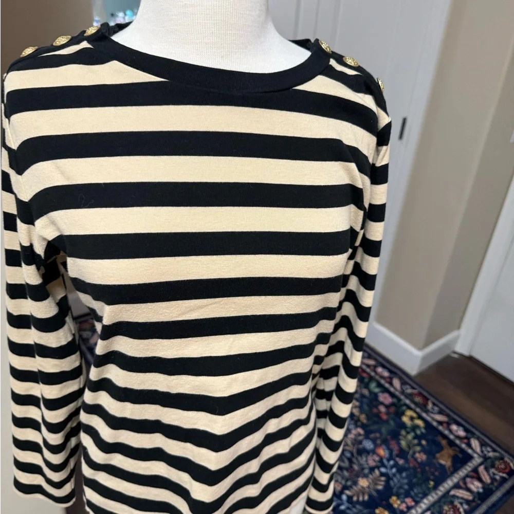 J. Crew Black and Cream Striped Top - Picture 2 of 7